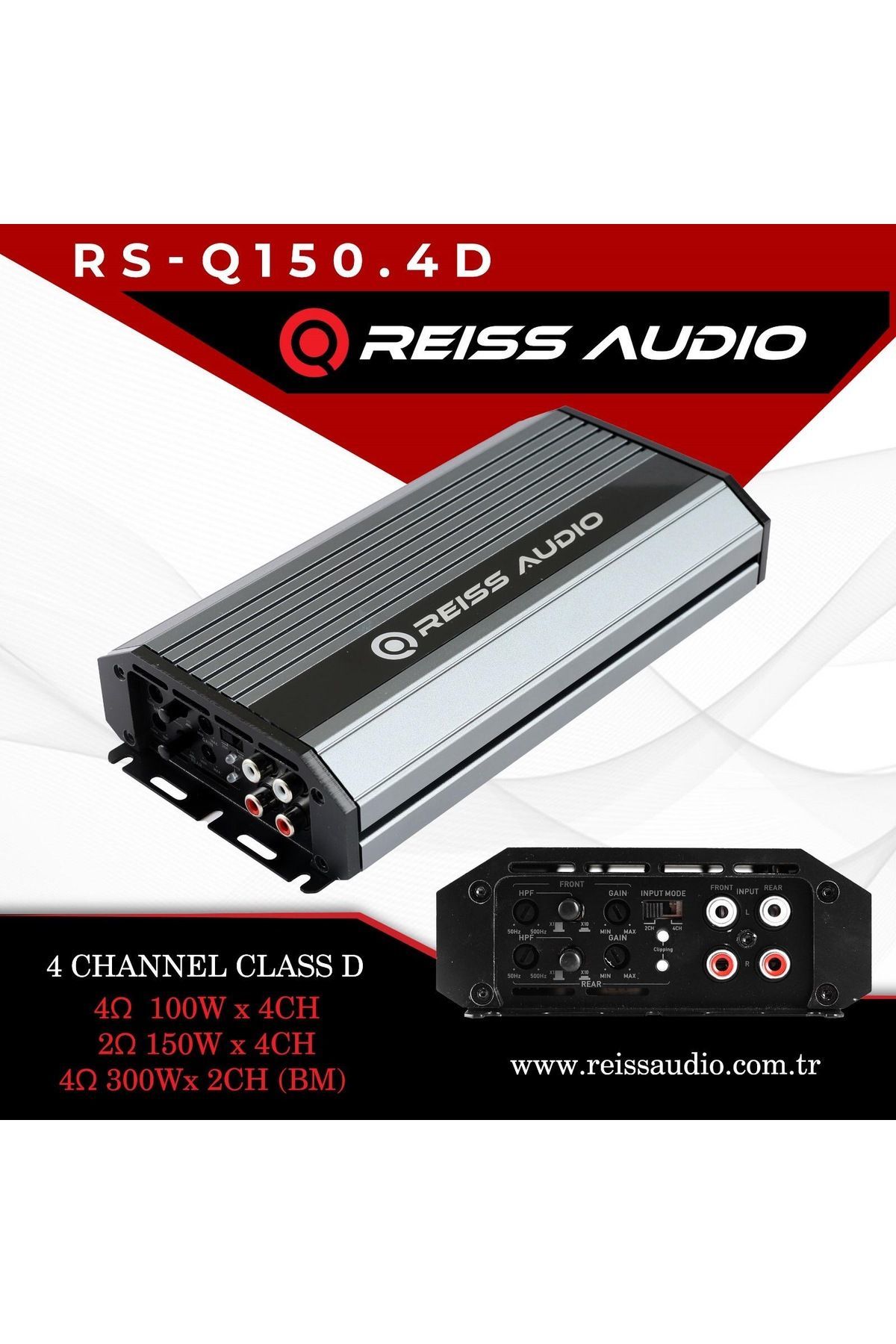 Reiss Audio Rs-Q150.4d 4kanal Profesyonel Oto Amfi Anfi 2 Ohm 150w X 4ch-4 Ohm 100w X 4ch-300w X 2ch 4ohm
