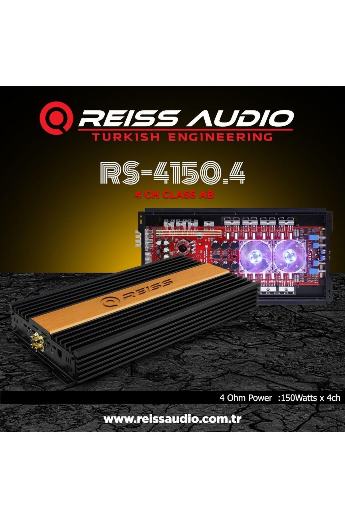 Reiss Audio RS-4150.4 AB 4KANAL EFSANE SERİ OTO AMFİ ANFİ 4CH-4 OHM 150W-RMS -RMS 2 ohm 4CH×200W
