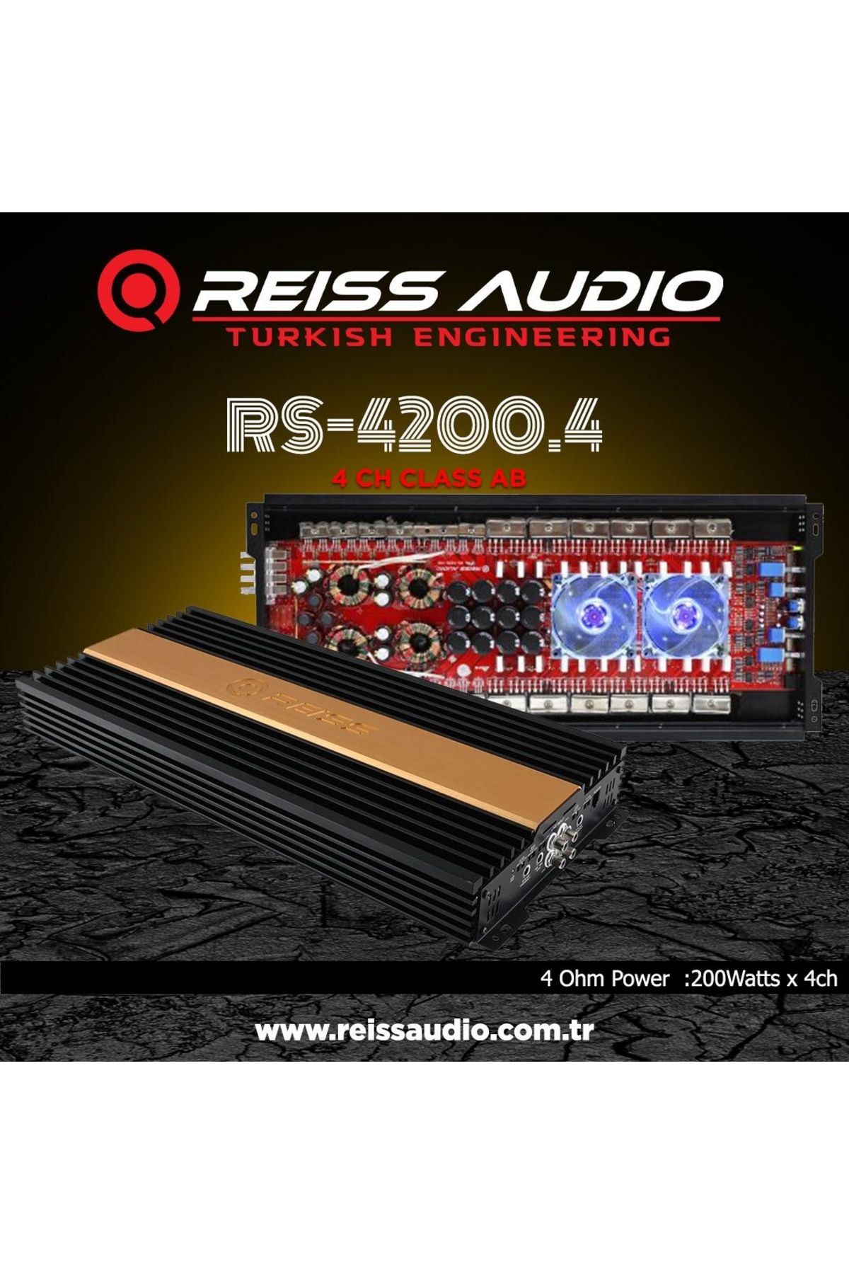Reiss Audio Rs-4200.4KANAL EFSANE SERİ OTO AMFİ ANFİ 4CH-4 OHM 200W-RMS 4 OHM BRIDGED 2CHx650W
