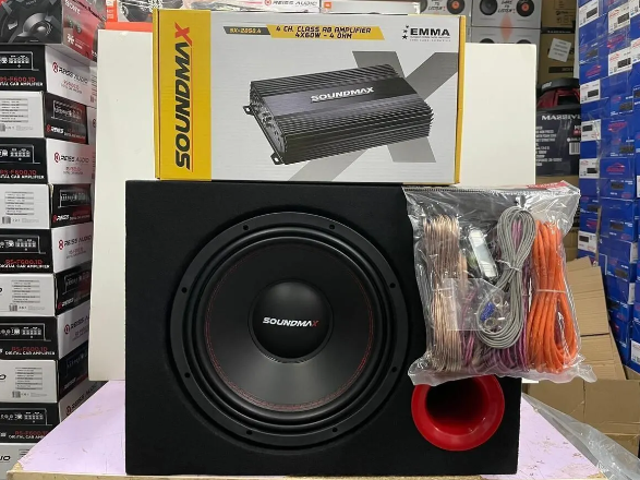 Soundmax SX-RT12 1500WAT 30 CM SUBWOOFER BAS KABİNLİ SX-2838.4 3000W 4KANAL AMFİ KABLO TK.