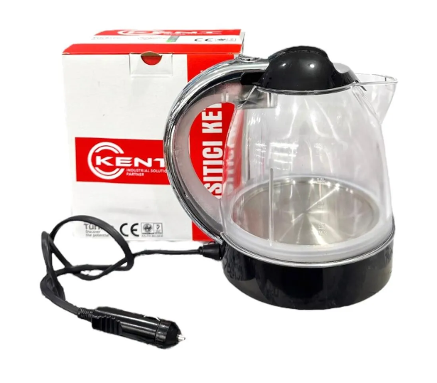Kent 24 Volt 1litre Oto Su Isıtıcı 24v Kettle Büyük Boy Ketil Termostatlı Işıklı Yeni Model Siyah