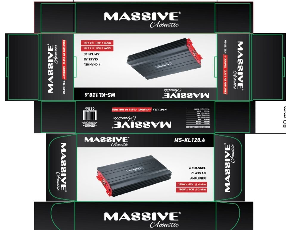 Ms-kl120.4 Ab 4kanal Efsane Seri Oto Amfi Anfi 4ch-4 Ohm 120w-rms  2 Ohm 4ch×180w Bas Kontrollü