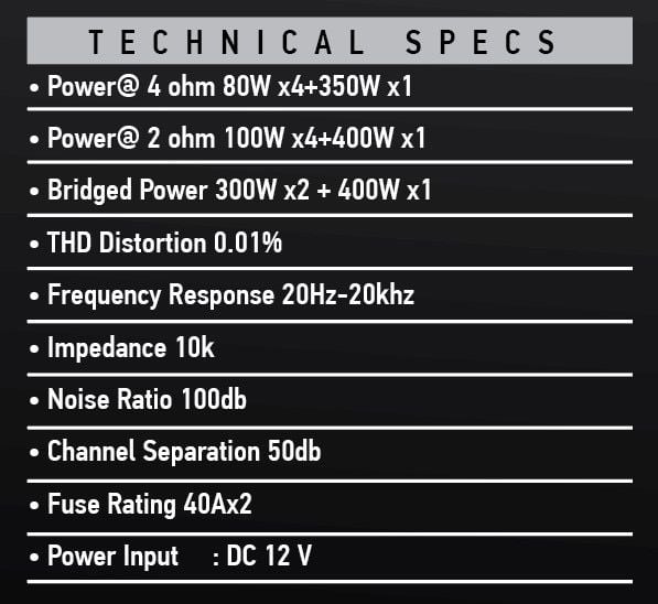 Ms-kl5800.5  5 Kanal 7000 Wat Amfi Power 4ohm 4x80w-2Ohm 4x100w Rms +1x 400w Rms Bas Kontrollü
