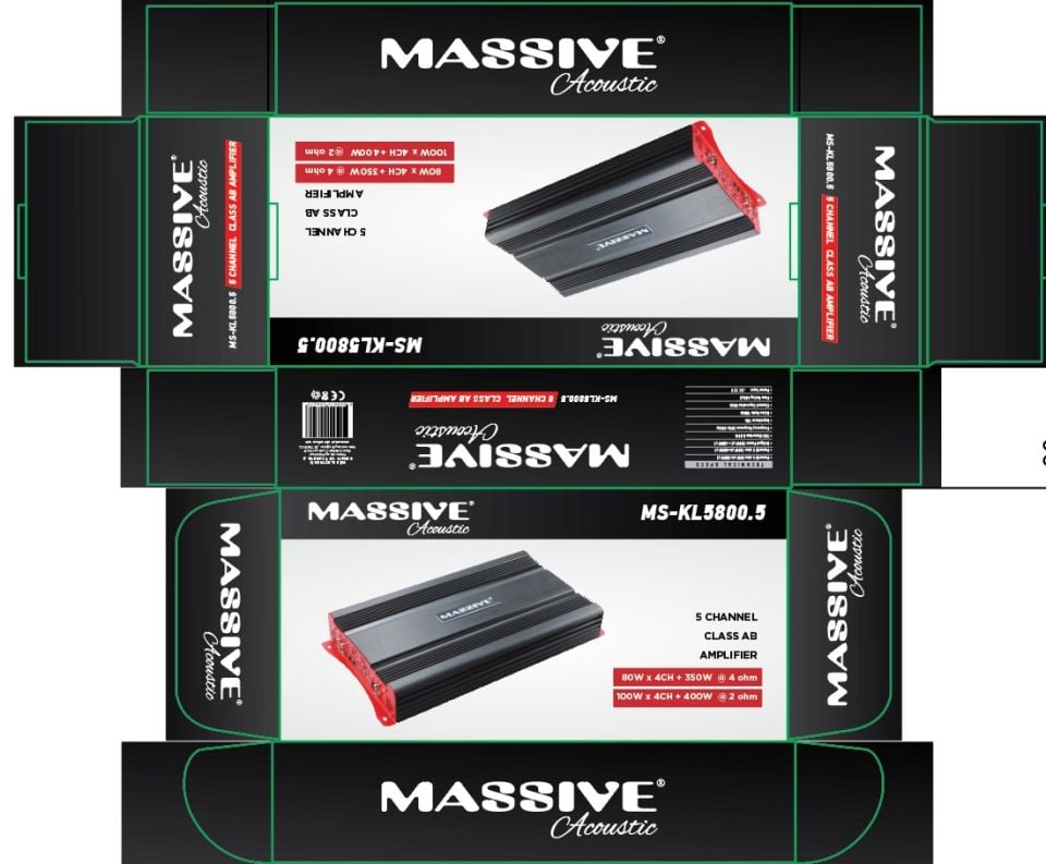 Ms-kl5800.5  5 Kanal 7000 Wat Amfi Power 4ohm 4x80w-2Ohm 4x100w Rms +1x 400w Rms Bas Kontrollü
