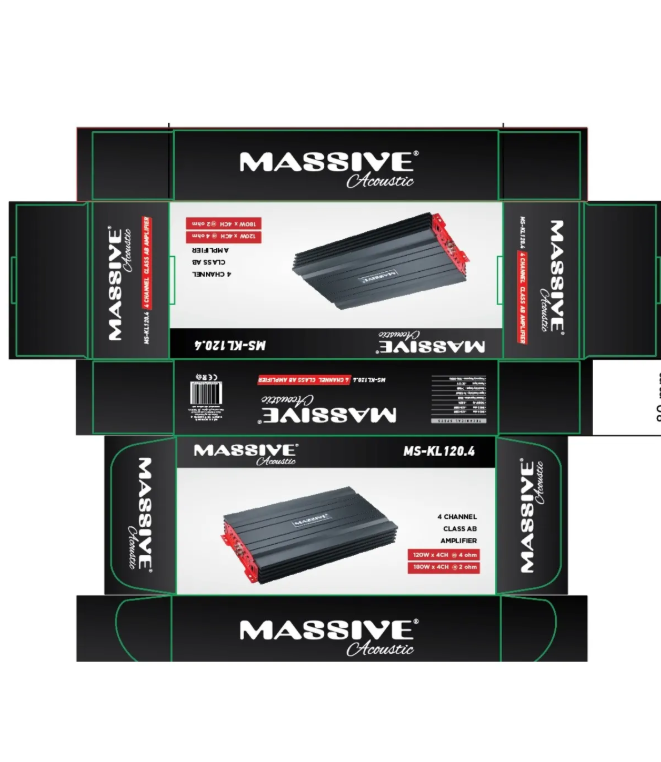Massive Ms-kl120.4 4x120 Rms Profesyonel Oto Amfi Anfi Kl120.4 Bas Kontrollü