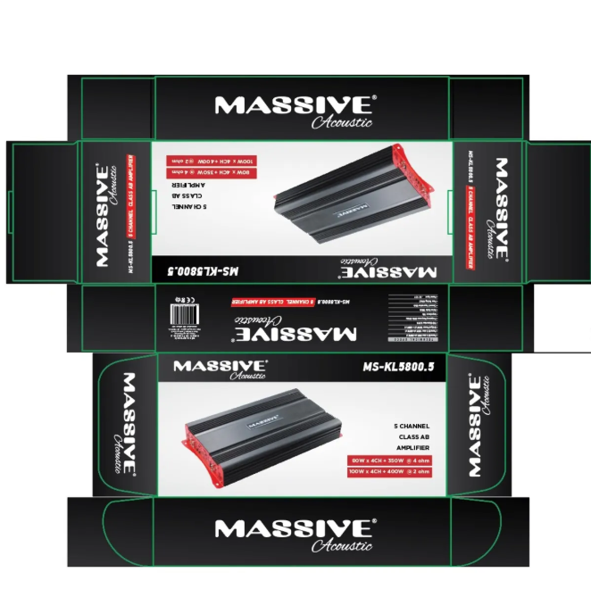 Massive Ms-kl5800.5 4ohm 4x80w Rms 5 Kanal Oto Amfi Power 4ohm 1x 350w Rms Bas Kontrollü Oto Anfi