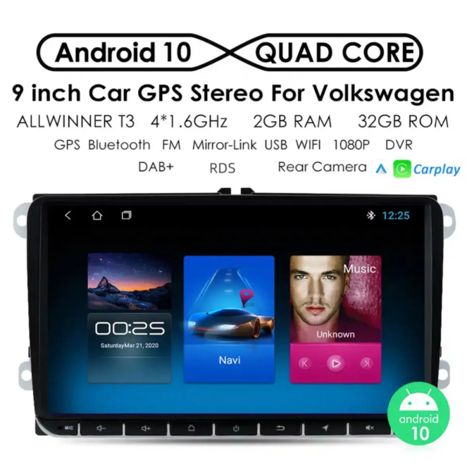 Navigold Vw 9'' inch 4/64gb Volkswagen-Seat-Skoda andriod car playli oto multimedya kamera hediye