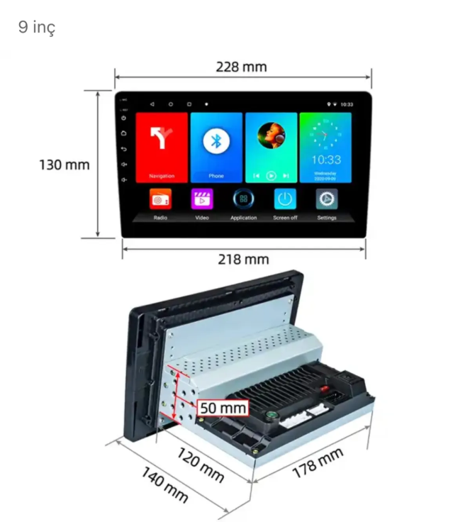 Navigold Brn-940 4/64gb Android Tek Din 9''inch Oto Araba Multimedya Teyp Car Play-usb-gps-wifi Kamera