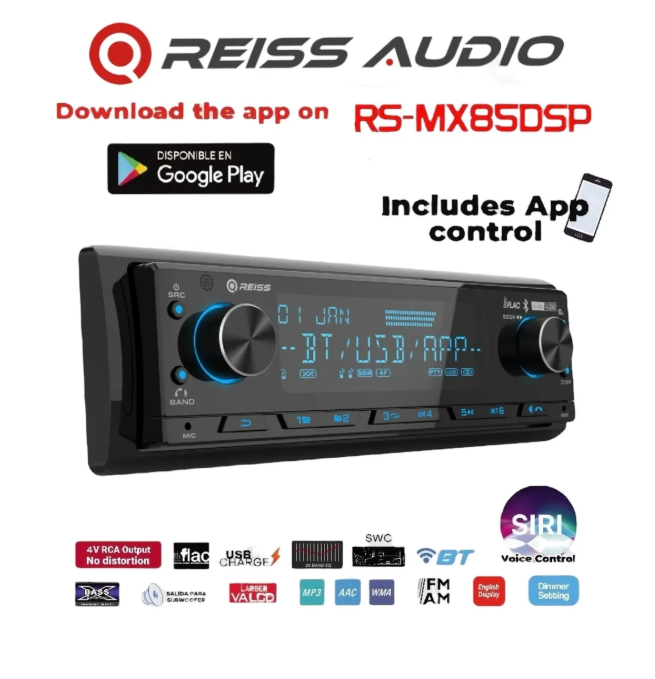 Reiss Audio Rs-mx85dsp dsp işlemcili 3amfi 4v Rca Çıkışlı Profesyonel Oto Teyp rgb Bluetooth-Usb