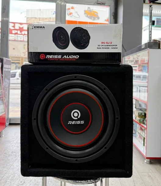Reiss Audio Rs-SL12 Çift Bobin Mini bas L Port Kabinli 1450Wat 450W Rms 30 Cm mini slim Subwoofer Bas