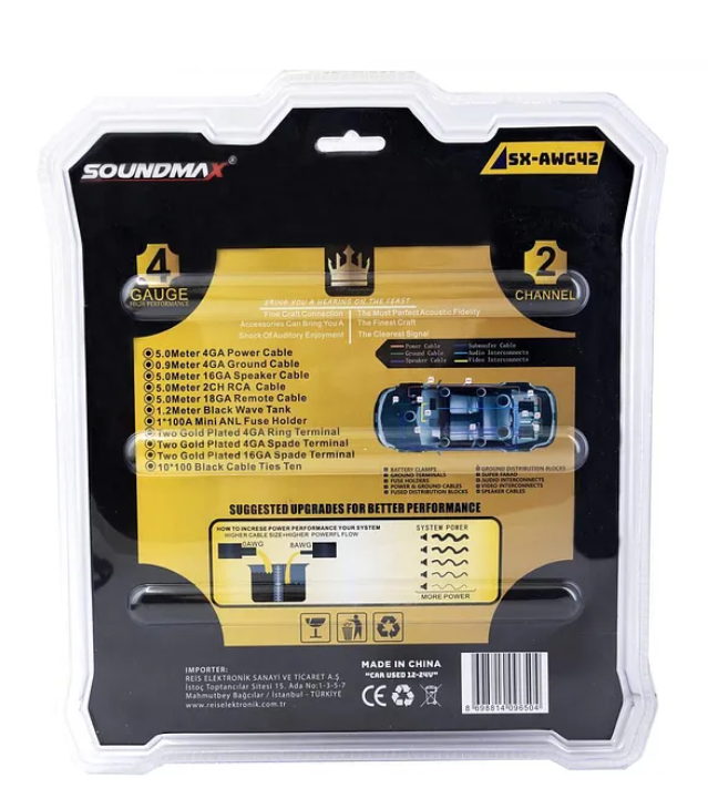 Soundmax REİS SOUNDMAX 4 GA AMFİ KABLO SETİ