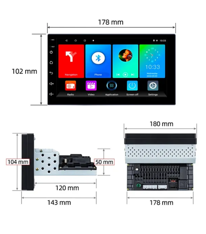 Navigold KL-938 4/64gb Çift amfi Android ince kasa 7inç Oto Multimedya Teyp Car Playli-usb-wifi+ mikrofon