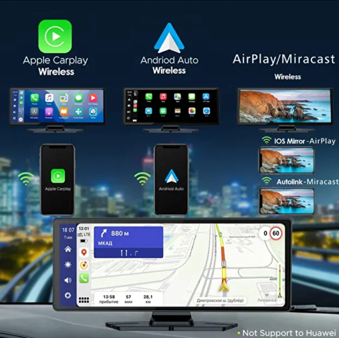 Navigold Yeni model Kablosuz Carplay Android Auto tak çalıştır 10.2 İnç Çift Kameralı kayıt yapar Multimedya