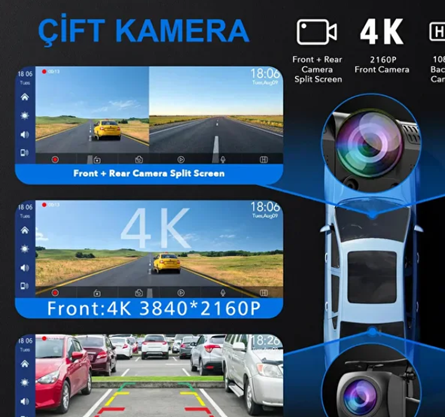 Navigold Yeni model Kablosuz Carplay Android Auto tak çalıştır 10.2 İnç Çift Kameralı kayıt yapar Multimedya