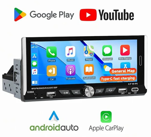 Mehter Aks-690 4/64gb Android İnce Kasa Mini Ekran 6''inch Tek DİN Oto Multimedya Teyp Car Play-usb-gps-wifi Kamer