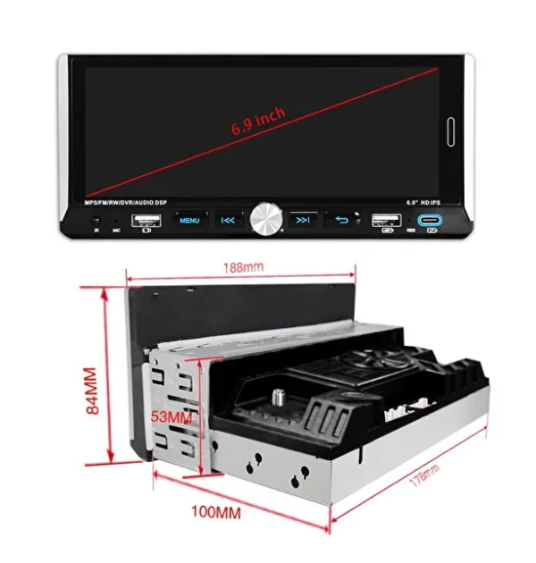 Mehter Aks-690 4/64gb Android İnce Kasa Mini Ekran 6''inch Tek DİN Oto Multimedya Teyp Car Play-usb-gps-wifi Kamer