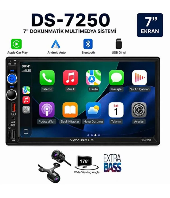 Navigold Ds-7250 Car Playli Double Teyp (ANDROİD DEGİL)uyumlu 7'' Inch Bluetooth- Çift Usb 4x55w Kamera