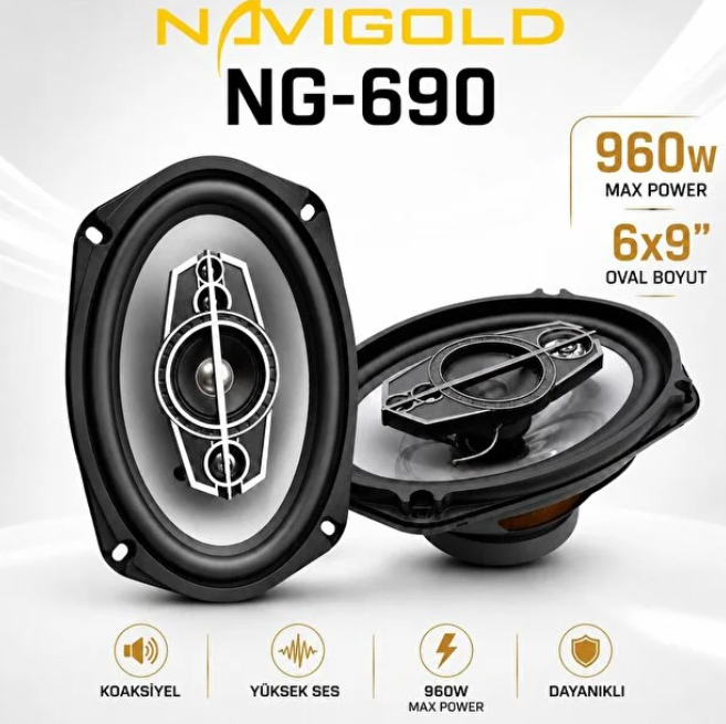 Navigold NG-6500 960Wat 6x9 16x24CM Oval Tweeterli Oto Hoparlör 2Adet Kapaklı