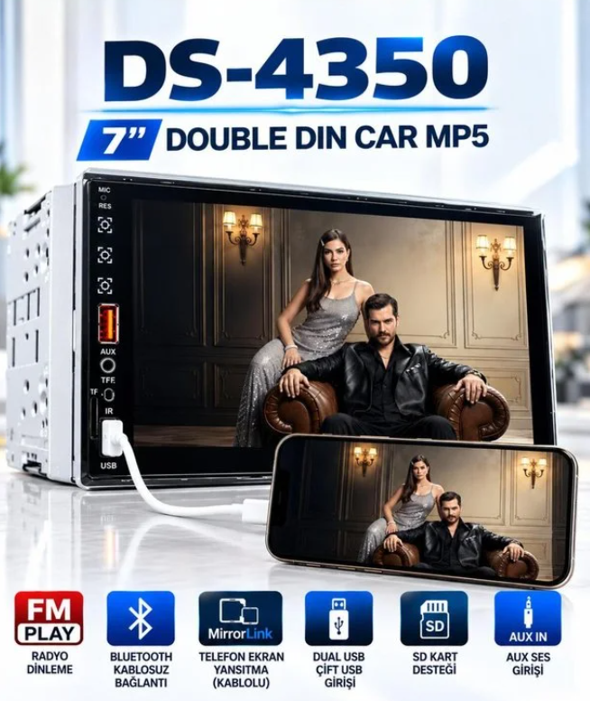 Navigold Ds-4350 Ekran Yansıtma Özellikli Double Teyp Amfi Çıkışlı Bluetooth-Usb Rgb Tuş Rengi Kamera