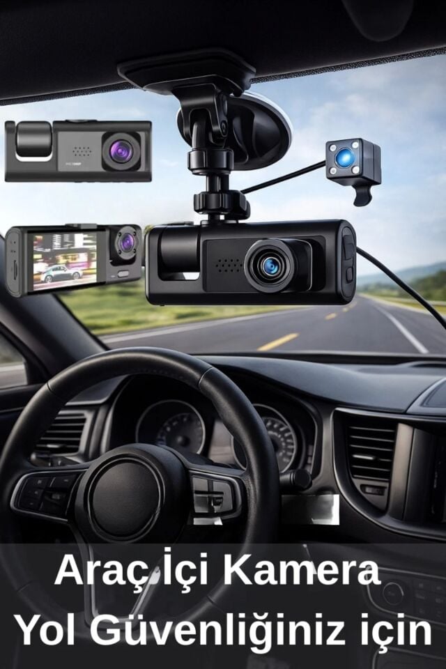 Mehter 1080P Dash Cam Full Hd Wifi Araç içi Kamera Ön Arka ve İç Kayıt 3 Kamera Gece Görüşlü G Sensör Geniş Açı