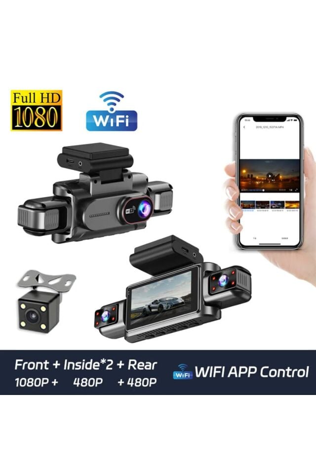 Navigold Cr-4 4 Kameralı 4K Ultra Hd 360 Araç İçi Kamera Full HD WiFi Destekli 256Gb Destekli Gece Görüş Döngüsel Kayıt Park Modu