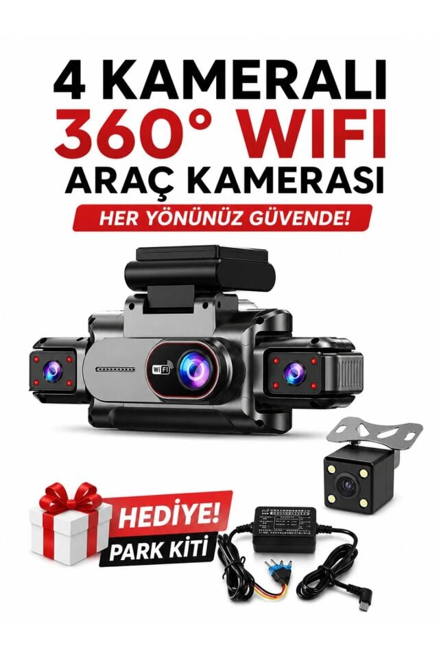 Navigold Cr-4 4 Kameralı 4K Ultra Hd 360 Araç İçi Kamera Full HD WiFi Destekli 256Gb Destekli Gece Görüş Döngüsel Kayıt Park Modu