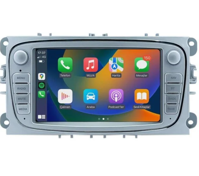 Mehter Ford Connect-Mondeo-Focus Uyumlu 4/64GB QLED Carplay Oval Gri Android Multimedya Teyp